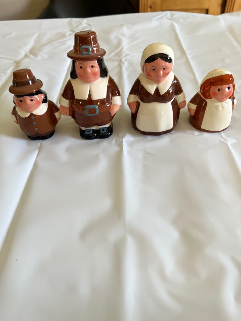 Pilgrim-Themed Salt and Pepper Shakers - Brown and Cream Ceramic Set